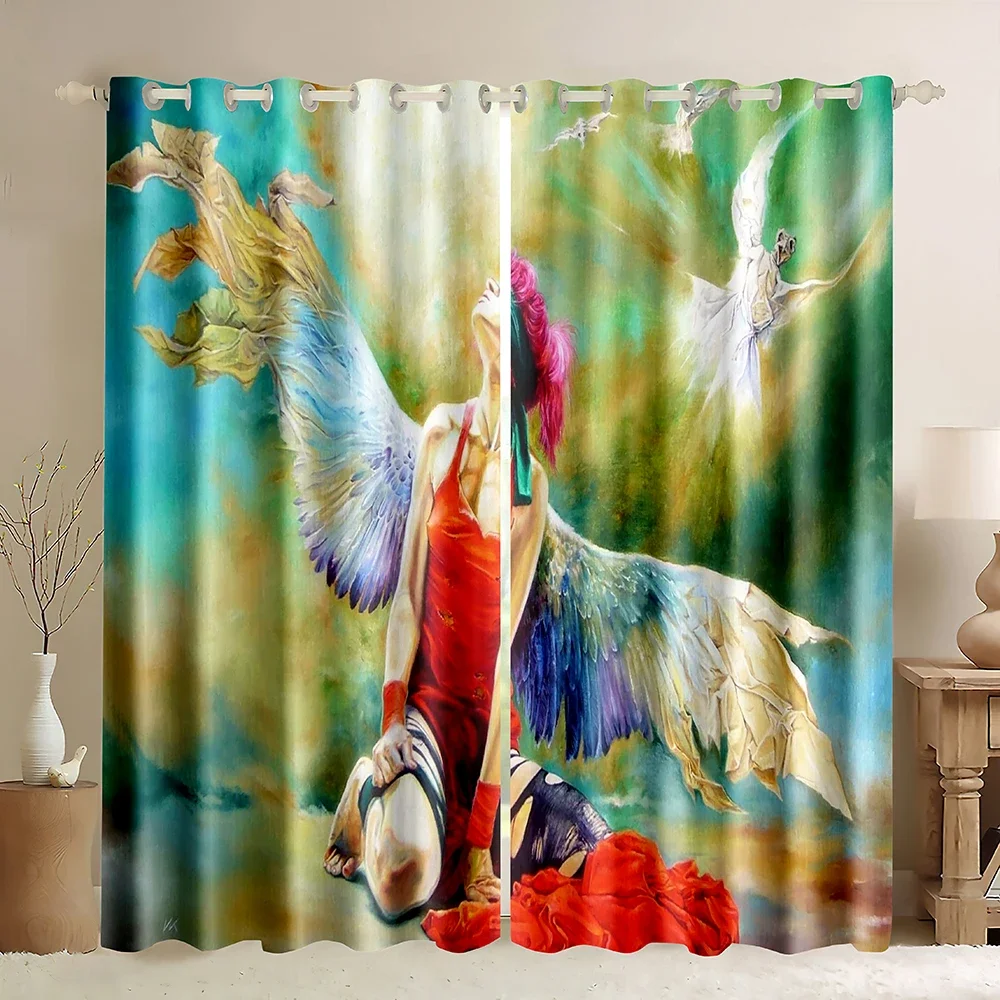 Ангел оконные шторы небо винтажная картина маслом стиль облако ангельский