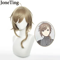 jt synthetic kanae cosplay wig vtuber noctyx idol nijisanji role play wigs short brown with bangs heat resistant fiber wig