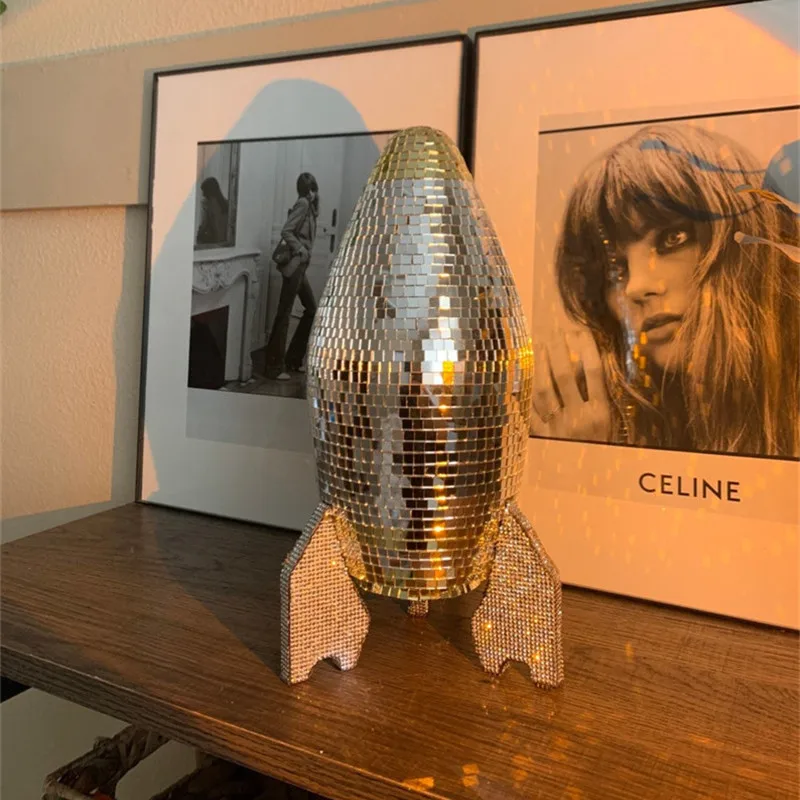 

Disco Rocket Ship Disco Ball Party Decorations Round Mirror Wall Window Desktop Decoration Party Atmosphere