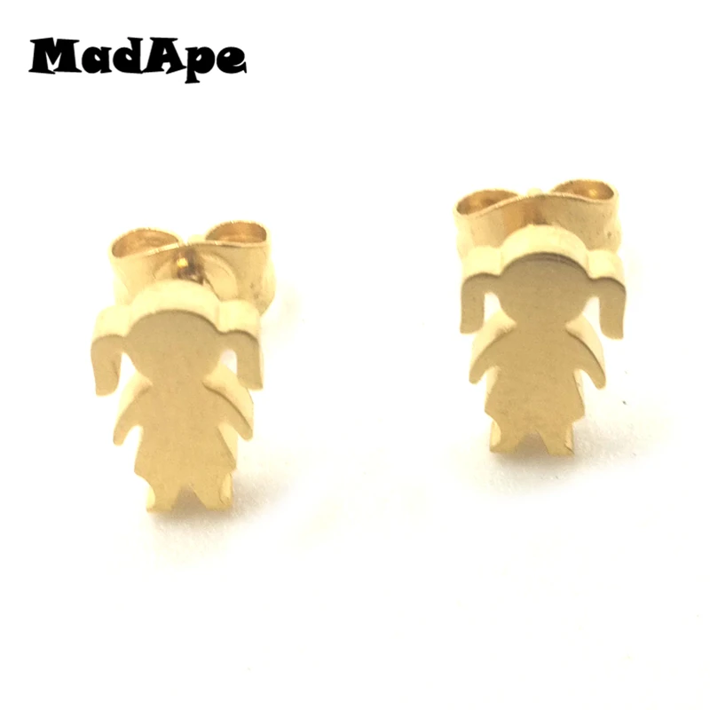 MadApe/2019 новые серьги-гвоздики золотого цвета для девочек титановые женские из