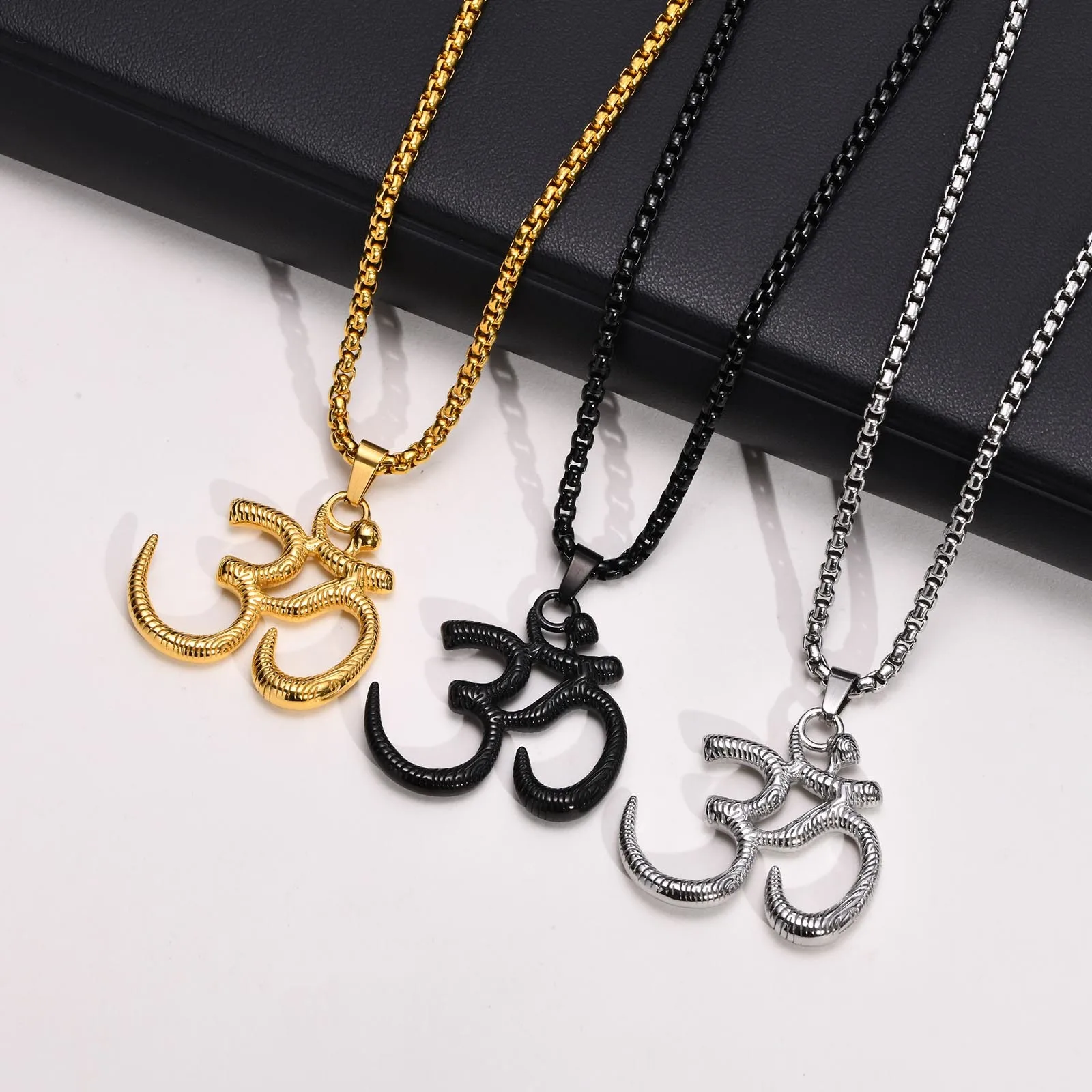Cool Punk Stainless Steel Yoga Om Necklaces for Men Jewelry, Solid Metal Aum Pendant Collar Gifts to Male Boy images - 6