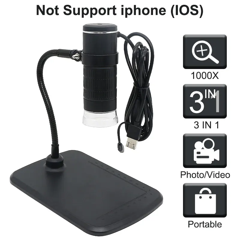Микроскоп электронный с USB-портом 1000X 3 в 1 8 регулируемых светодиосветодиодный -