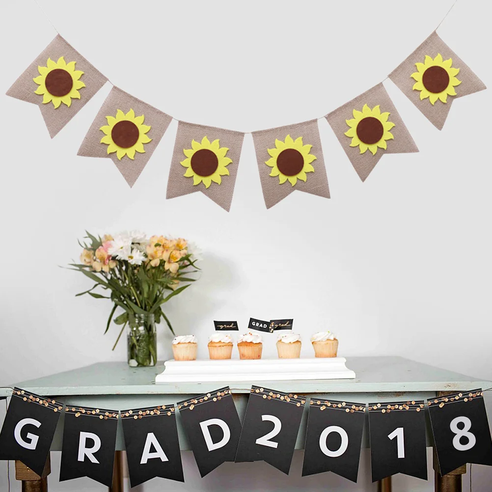 

1pcs BuntingBanners Linen Autumn Decorative Sunflowers Creative Reusable Bunting Banners for Thanksgiving Party