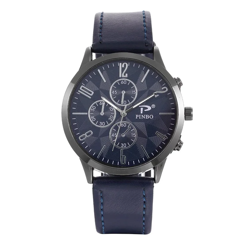 Часы наручные мужские кварцевые с кожаным ремешком и циферблатом - купить по