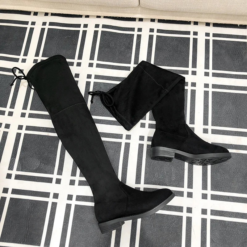 Over-the-knee Boots Women's 2022 Autumn Winter New Long Boots Elastic Boots Plus Velvet Warm High Tube Flat Thin Skinny Boots