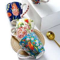 hand painted ceramic breakfast cups 550ml large capacity flower pattern milk oatmeal coffee cup exquisite white porcelain mug