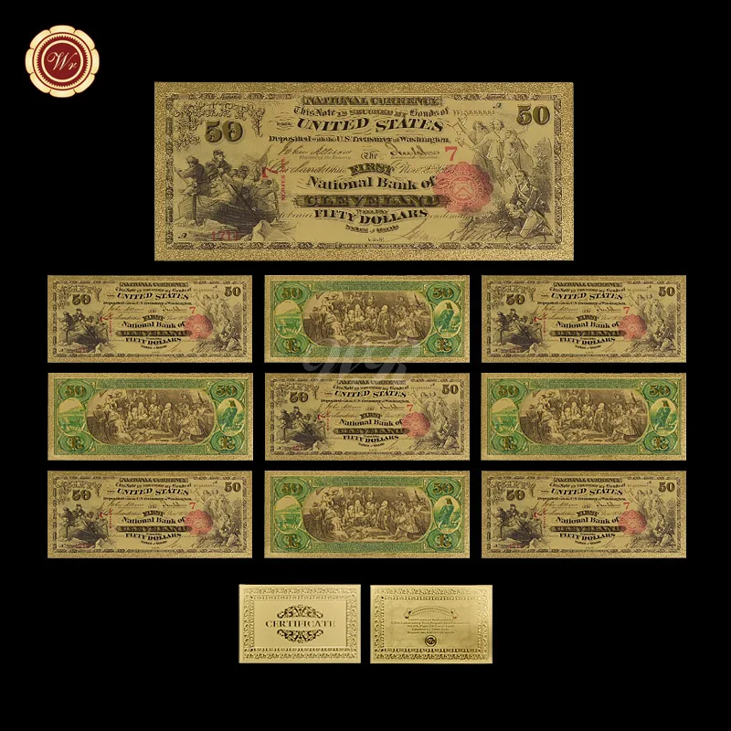 10 шт./набор позолоченные банкноты в американском стиле