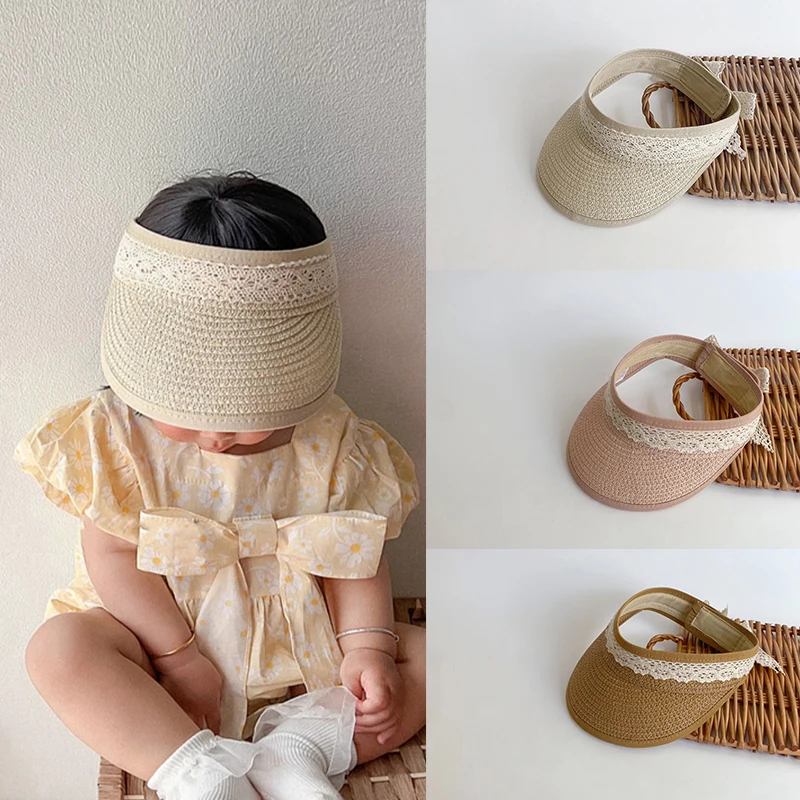 

Baby Vacation Kids Outdoor Sun Hats Lace Woven Sun Protection Hat Summer Straw Beach Cute Visor Cap Girls Adjustable