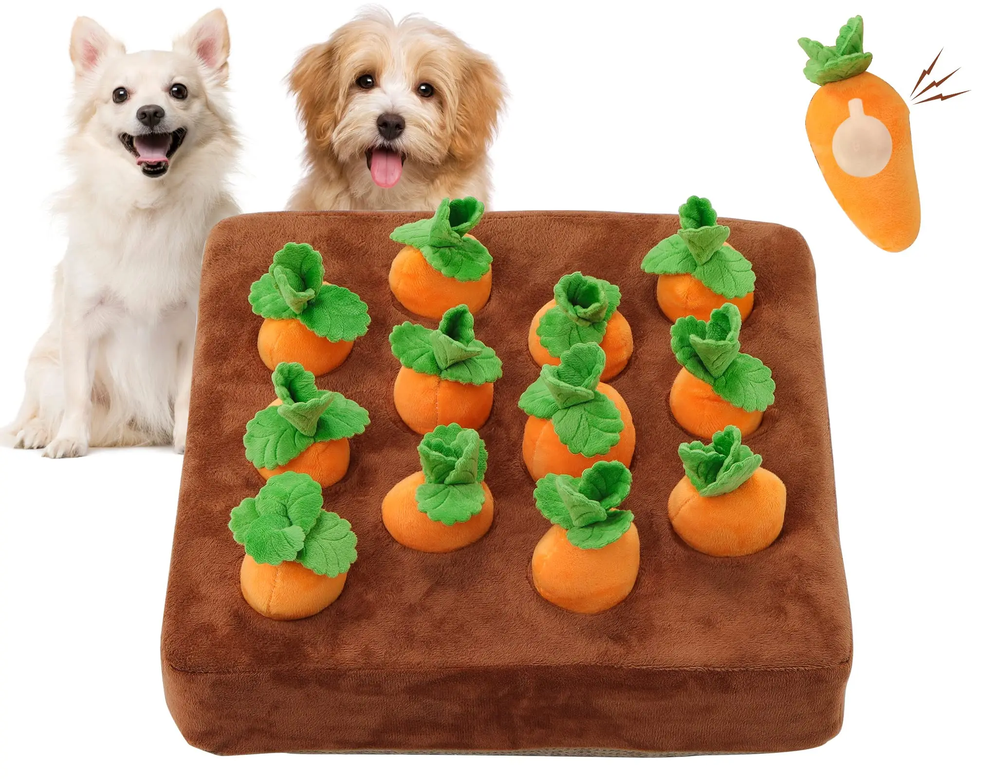 

Carrot Interactive Dog Toy Mat for Dogs Plush Puzzle Toys Non-Slip Nosework Feed Games for Pet Stress Relief with 12 Carrots