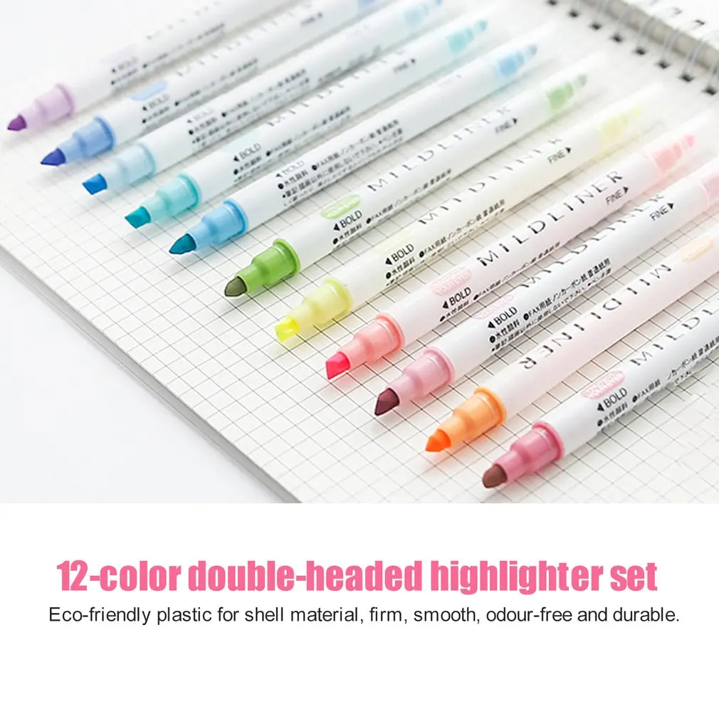 

12 шт. двухсторонний хайлайтер портативная легкая красочная декоративная маркировочная ручка студенческие маркировочные ручки