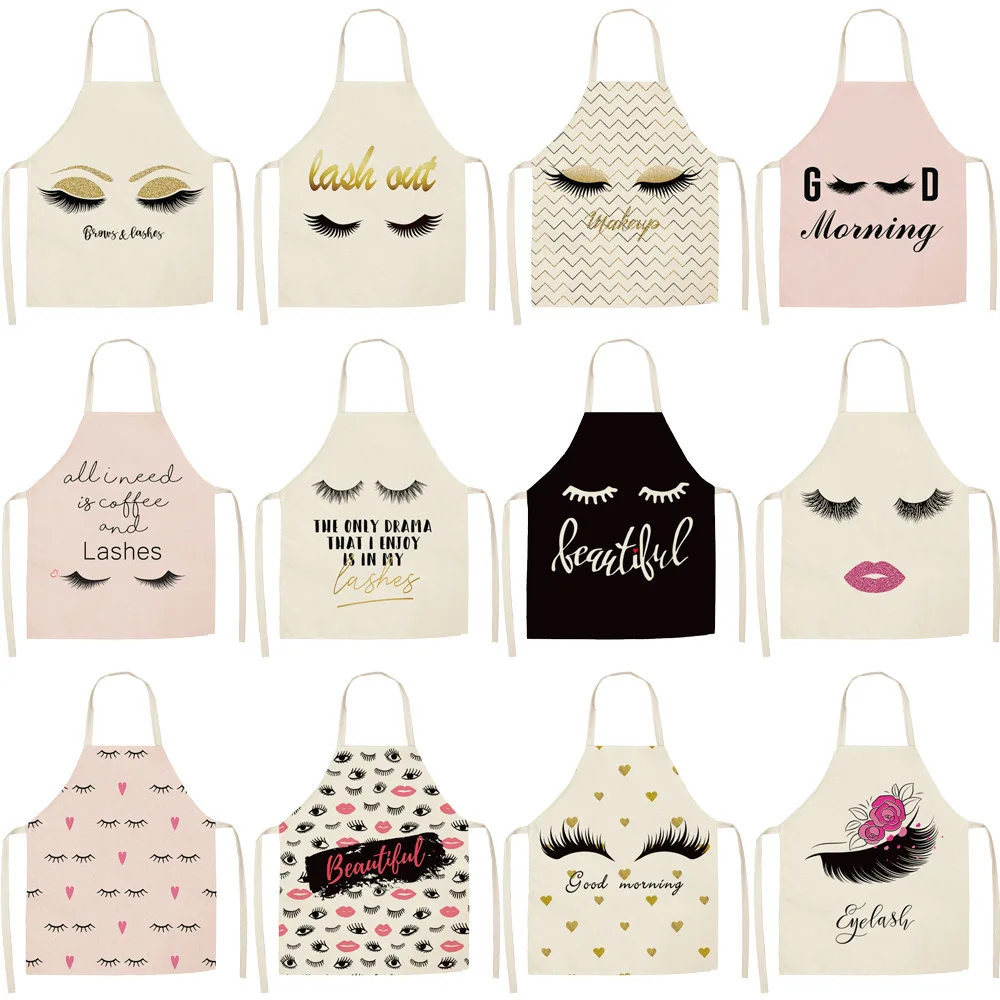 

Eyelash Printed Cleaning Tools Art Aprons Sleeveless Home Cooking Kitchen Apron Cook Wear Cotton Linen Adult Bibs 68*55cm