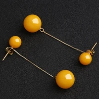 hot selling natural hand carved jade gufa inlay amber earrings ear studs fashion jewelry accessories men women luck gifts