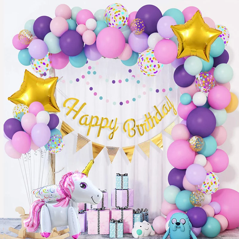 

103 шт./компл., Радужный Единорог, день рождения, воздушные шары, гирлянда арочный комплект Girl, с днем рождения, Детские шарики для будущей мамы