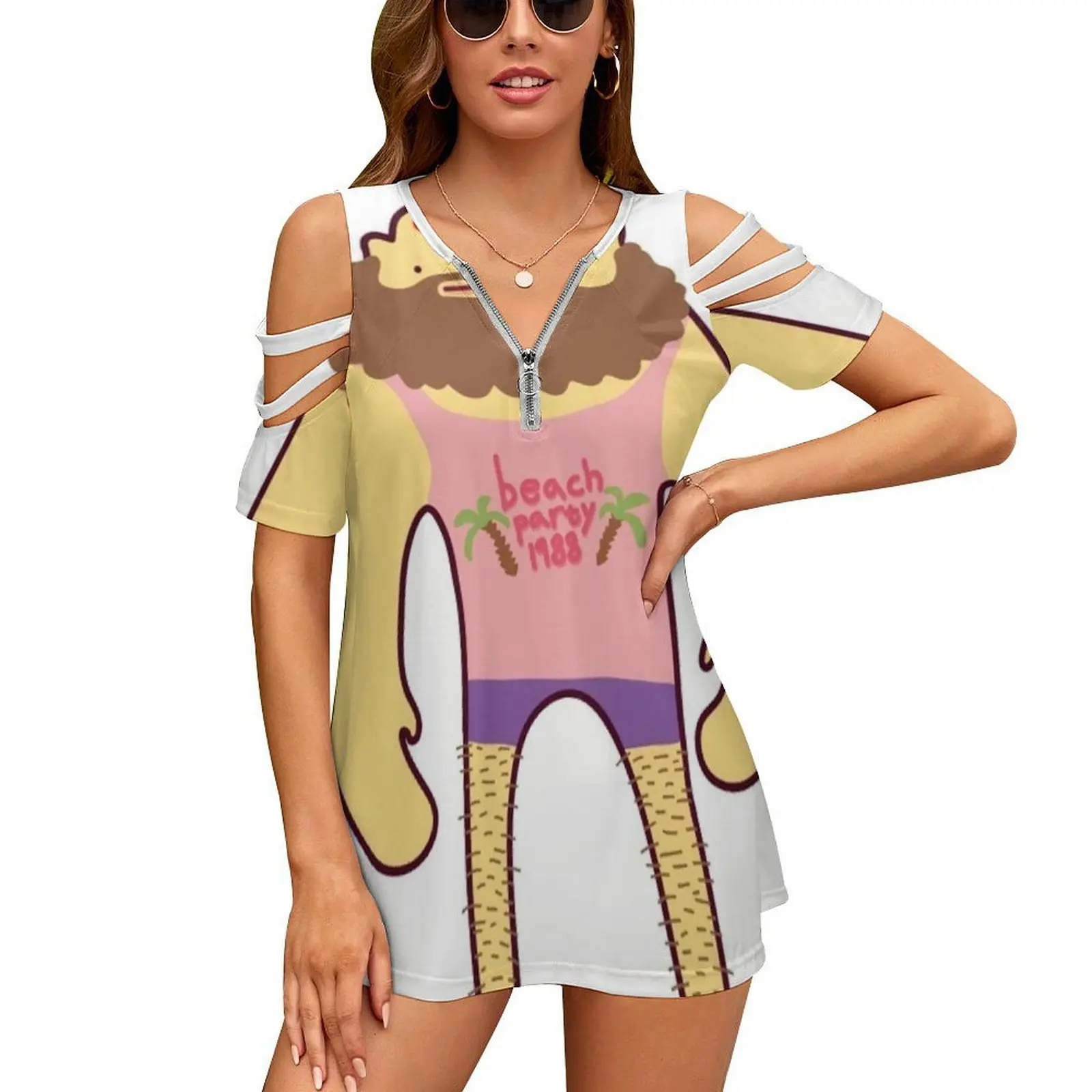 

Женская летняя футболка с V-образным вырезом и цветочным принтом