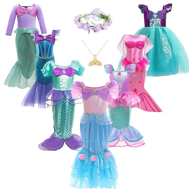 

Kids Princess Costume Girls Ariel Carnival Dress Pageant Birthday Party Clothes Children Rapunzel Mermaid Fancy Dress