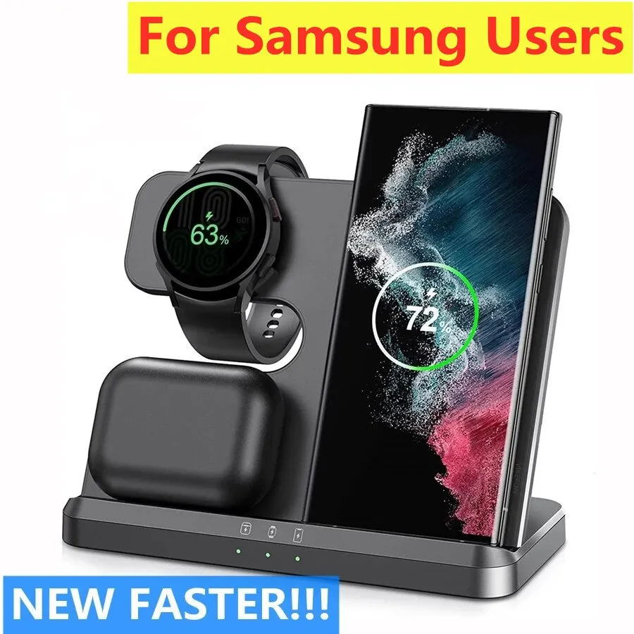 Беспроводное зарядное устройство 3 в 1, подставка для Samsung S22 S21 S20 S10 Ultra Note Galaxy Watch 5 4 Active Buds 15 Вт, док-станция для быстрой зарядки