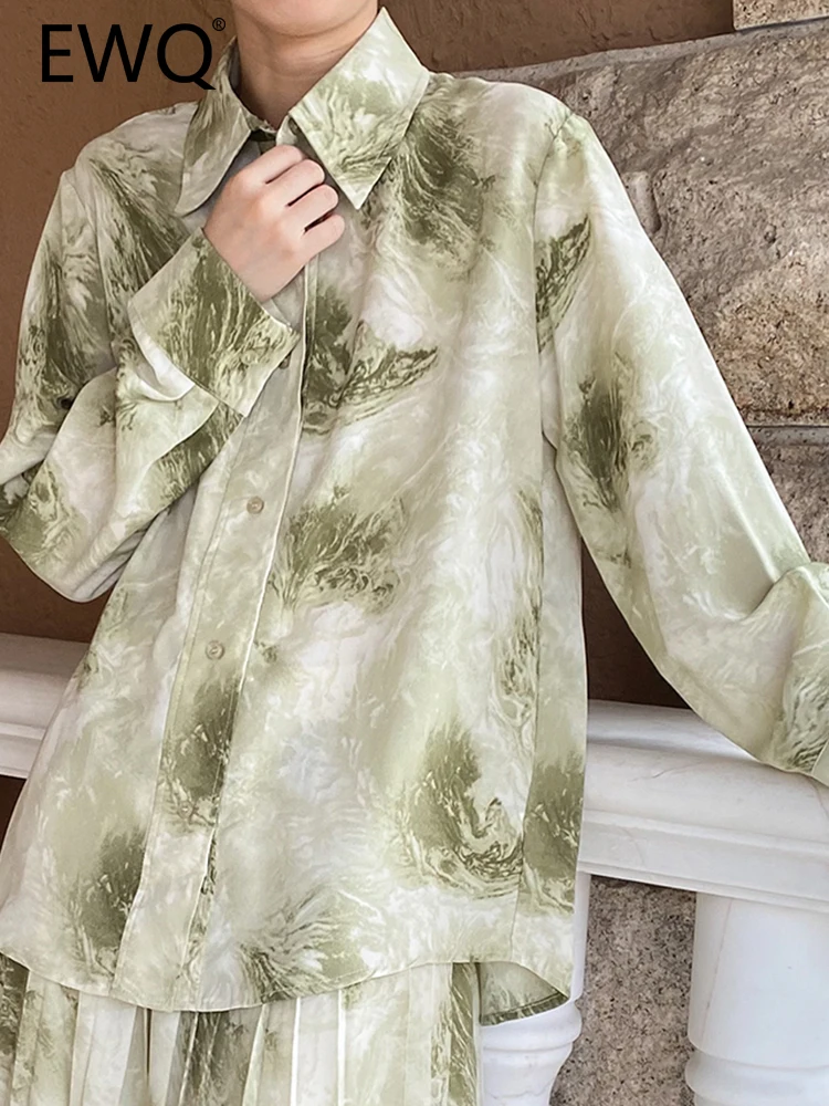 

EWQ Elegant Print Shirt For Women Loose Long Sleeve Contrast Single Breasted Blouse Female 2023 Autumn New Clothing 26D4332