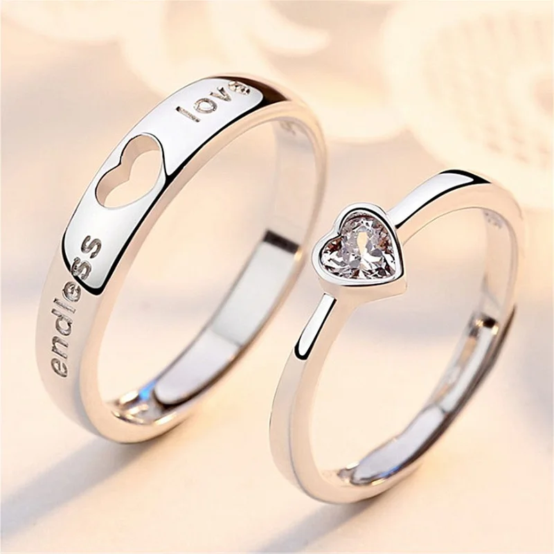 

2Pcs/sets Zircon Heart Matching Couple Rings Set Forever Endless Love Wedding Ring For Women Men Charm Valentine's Day Jewelry