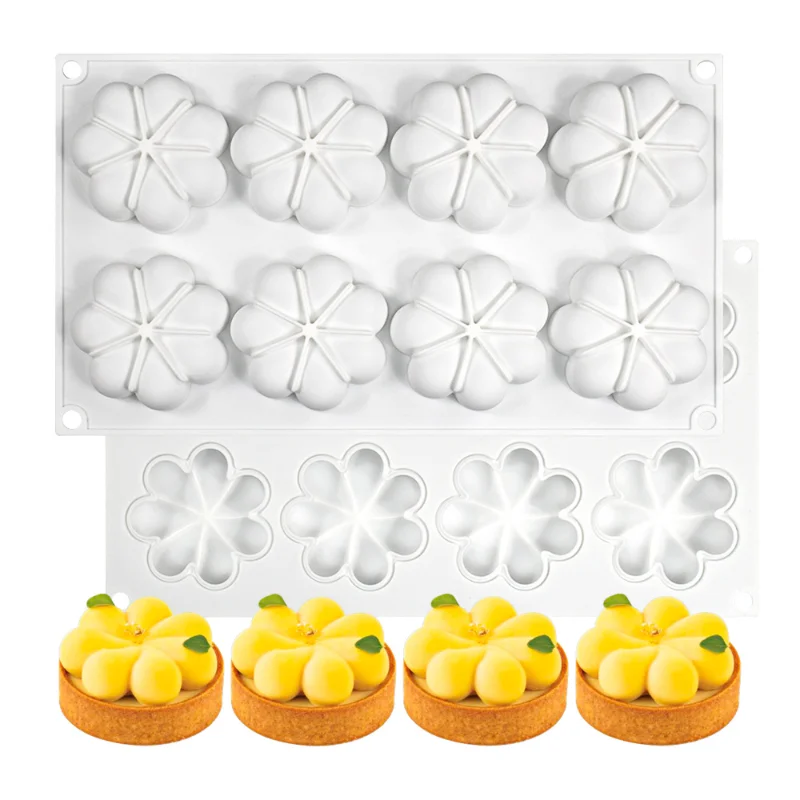 8 Cavities 3D Flower Silicone Cake Mold Mousse Jelly Chocolate Pudding Cake Decorating Tools Kitchen Baking Gadgets