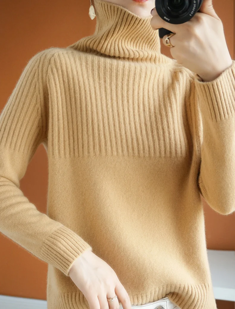 

Женский Теплый свитер с высоким воротником, Свободный Повседневный вязаный пуловер из смесовой шерсти, Осень-зима