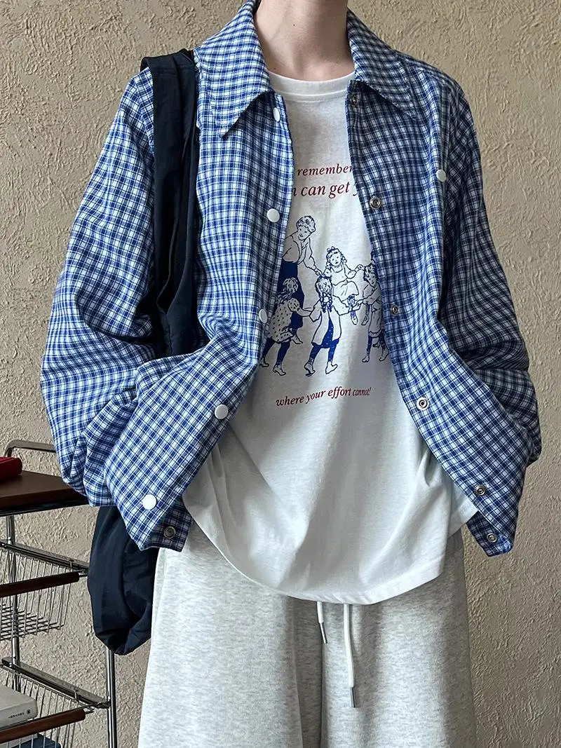 South korea Dongdaemun 2024 Autumn New Loose Plaid Design Sense Long sleeve Slimming Shirts Outerwear Top Women