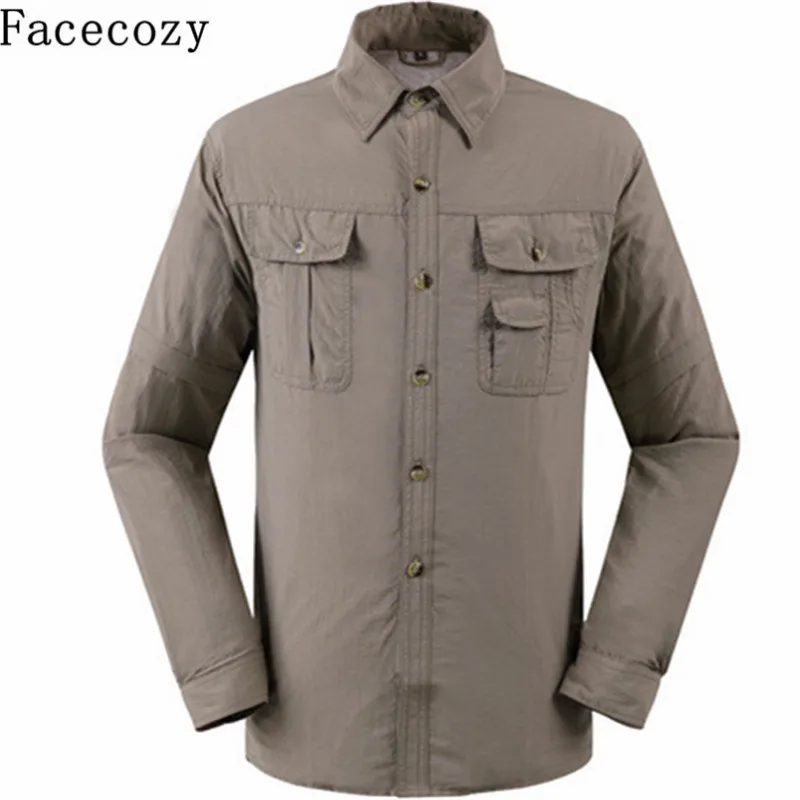 Фото Мужская Летняя уличная Съемная рубашка Facecozy, устойчивая к ультрафиолетовому излучению, быстросохнущее пальто с отложным воротником для ры... №2