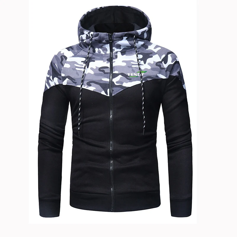 

2022 New Men's Fnedt Printing Casual Fashion Hooded Harajuku Stitching Camouflage Cotton Sweatshirt Hoodies Zipper Jacket Coat
