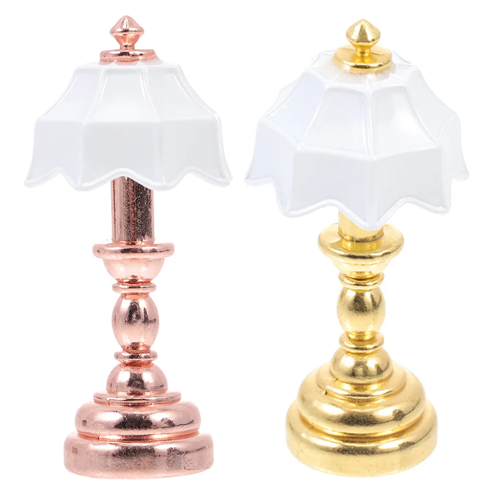 

2 Pcs Dollhouse Table Lamp Miniture Decoration Bedside Light Iron Floor