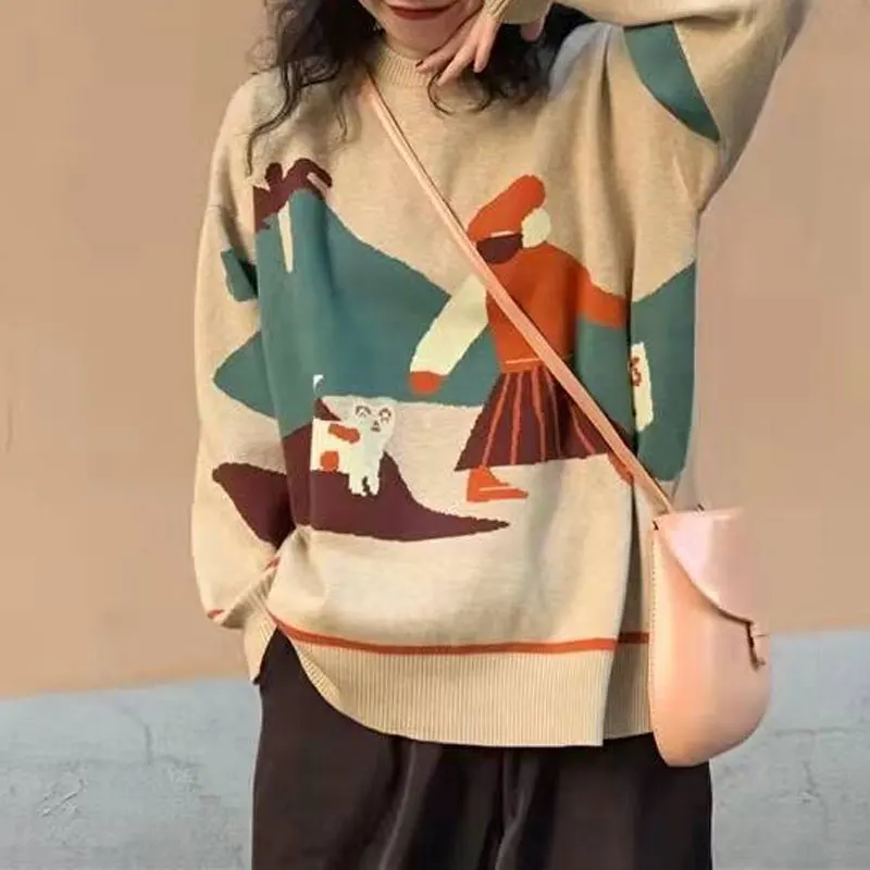 Женская одежда новинка 2023 свитеры с милым мультяшным принтом универсальные