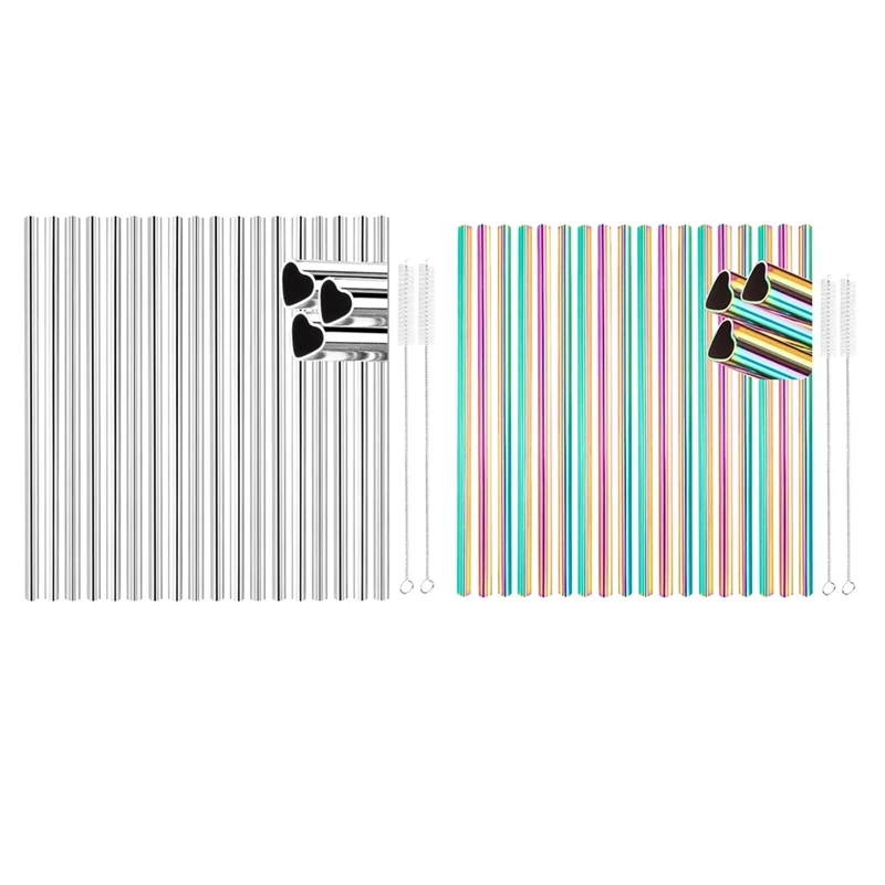 

Retail 18 Pcs Reusable Heart Shape Stainless Steel Straws,With Cleaning Brushes For Tumblers Beverage Drinks Cocktail