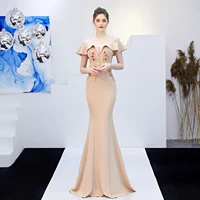 new arrival mermaid formal evening dresses 2022 elegant button beaded appliques ruffles boat neck cut out side prom party gowns