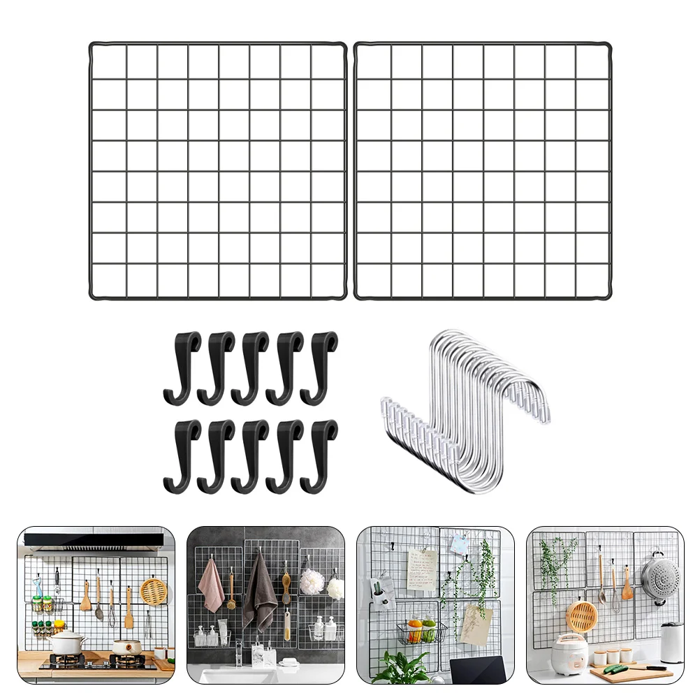 

Wall Grid Wire Panel Photo Display Hanging Pegboard Organizer Storage Shelfrack Mesh Board Iron Frame Metal Mounted Hooks