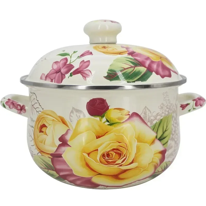 Эмалированная кастрюля с высокой каемкой 22 см/24 см утолщенная эмалированная для