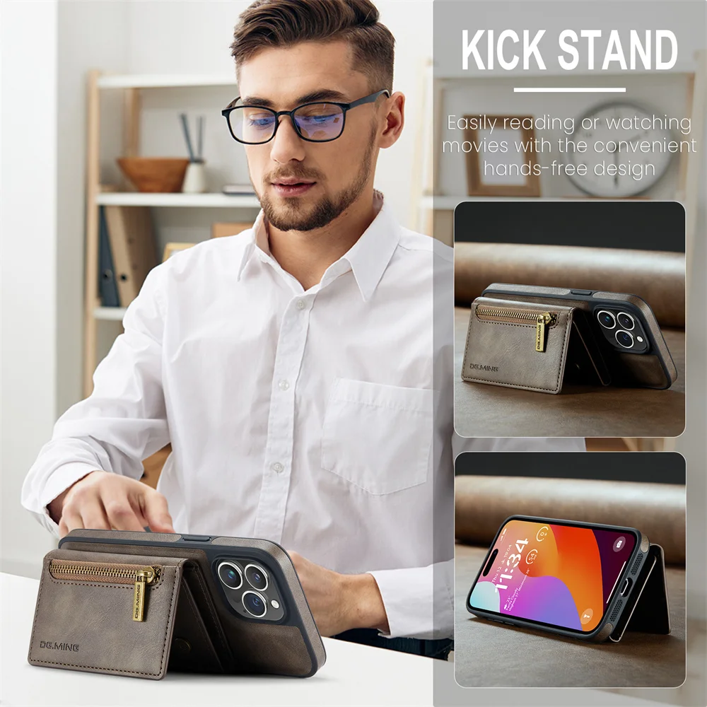 Съемный футляр для карт DG.MING M5 Магнитный чехол-кошелек iPhone 15 Pro Max 11 12 13 14 Plus Премиум