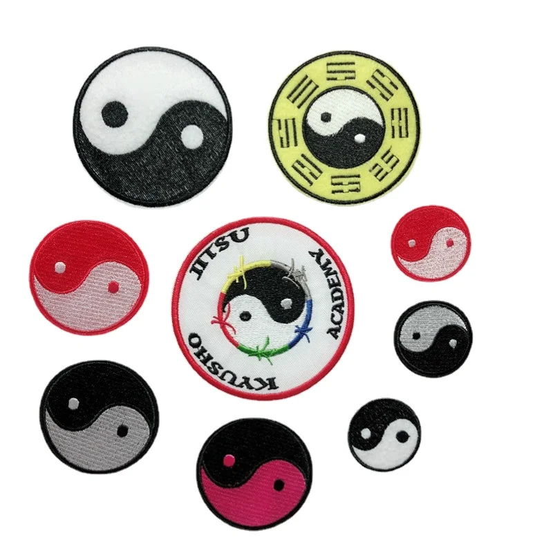 

50pcs/Lot Round Embroidery Patch Taiji Chinese Kongfu Eight Diagrams Letter Strange Thing Clothing Decoration Accessory Applique