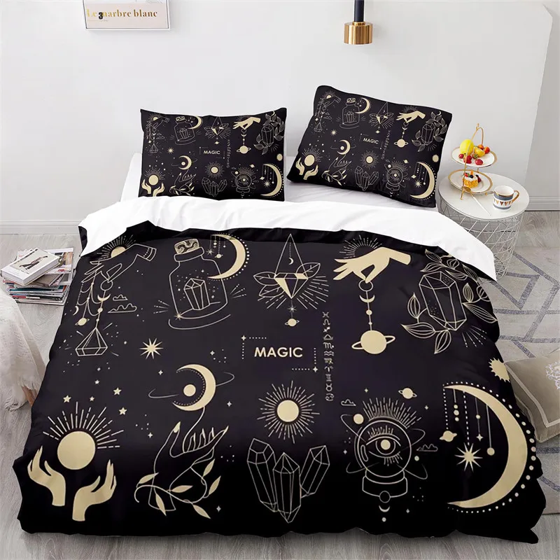 

Boho Sun and Moon Duvet Cover Mysterious Astrology Bedding Set Microfiber Witch Wiccan Fortune-Telling Tarot Cards Quilt Cover