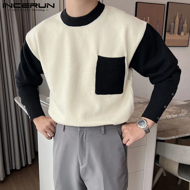 

Футболка INCERUN мужская с длинным рукавом, повседневная тенниска в стиле пэчворк, майка в стиле оверсайз, одежда для улицы, лето 2023