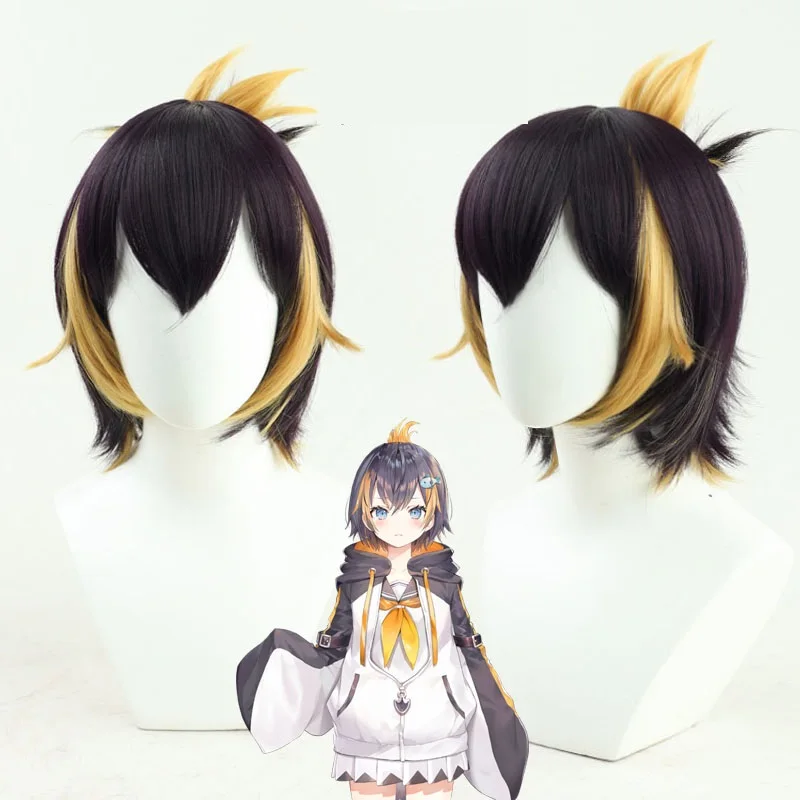 

Vtuber Petra Gurin Cosplay Wig Dark Purple Yellow Wig Game Heat Resistant Synthetic Wigs Halloween Party
