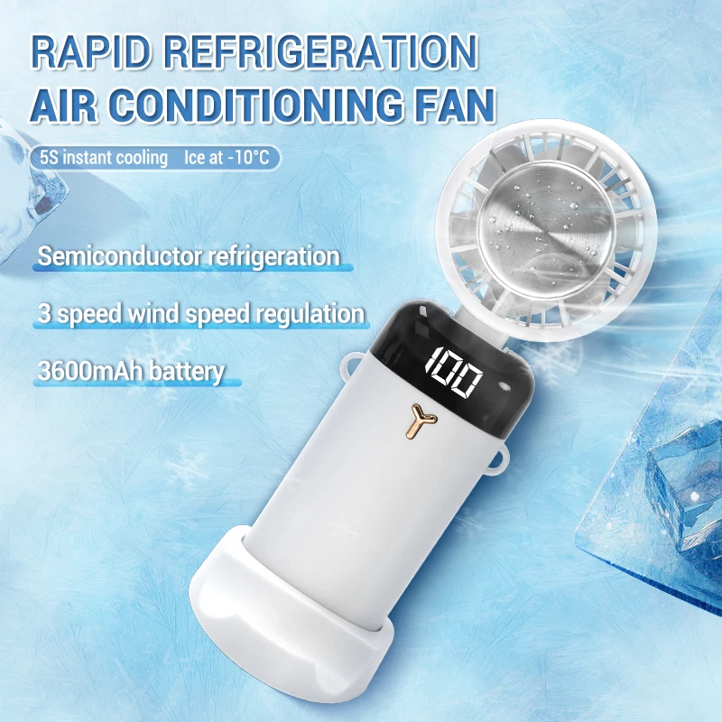 1200/3600mAh Mini Portable Fan USB Refrigeration Cooling Desktop Handheld Electric Fan Camping Folding Hanging Neck Air Cooler