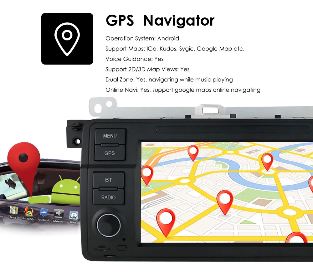 $120.00 1Din Car Radio Multimedia GPS Navigation For BMW E46 M3 Rover 75 MG ZT Player Stereo Audio Head Unit WIFI Quad Core Bluetooth FM