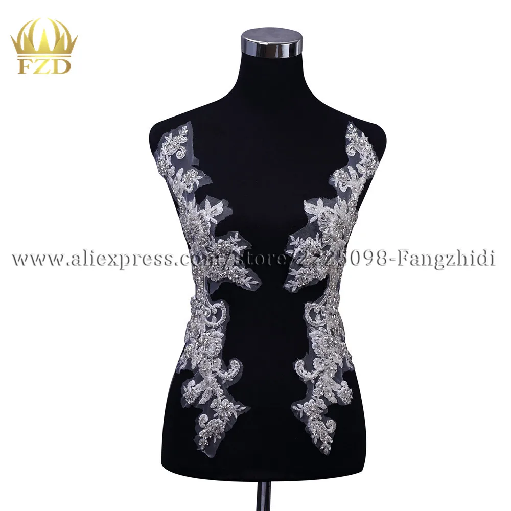 

FZD 1 Pair Elegant Handmade beads Patches Applique Stone Patches for Dress with Gauze for Dress and Evening Dress Dance Clothes