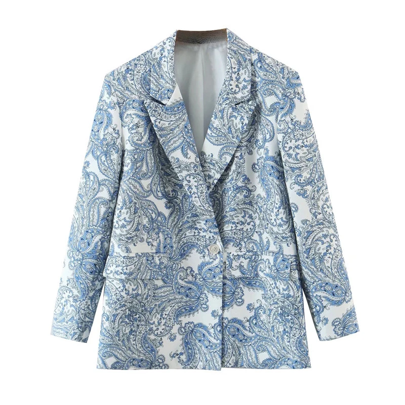 

Autumn Long-Sleeved Blue Printing Simple And Fashionable Jacket Female Oversize Woman Clothes Outerwear Classic