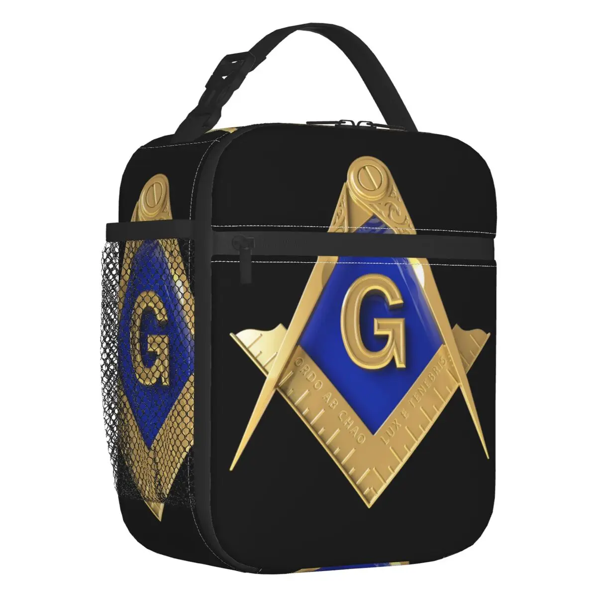 Custom Gold Square Compass Masonic Freemason Lunch Bag Men Women Cooler Warm Insulated Lunch Boxes for Student School