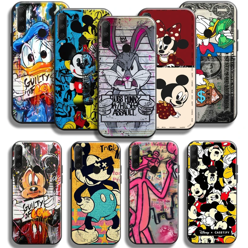 

Disney Mickey Mouse Duck For Huawei Honor 10X 9X 8X Pro Lite Phone Case Liquid Silicon Back TPU Funda Black Soft Silicone Cover