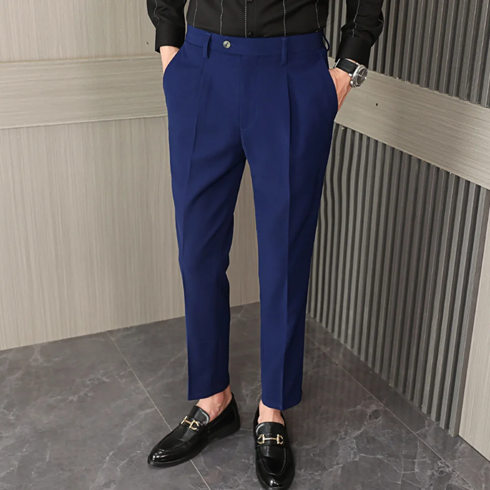 

10 Colors 2023 Summer Fashion Men's Set Pants Solid Color Simple Business Slim Fit Pants Formal Office Social Pants Street Wear