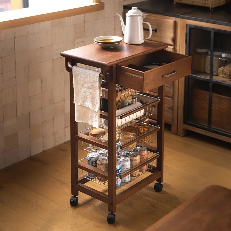 5-уровневая кухонная тележка на колесах с деревянными полками запираемая