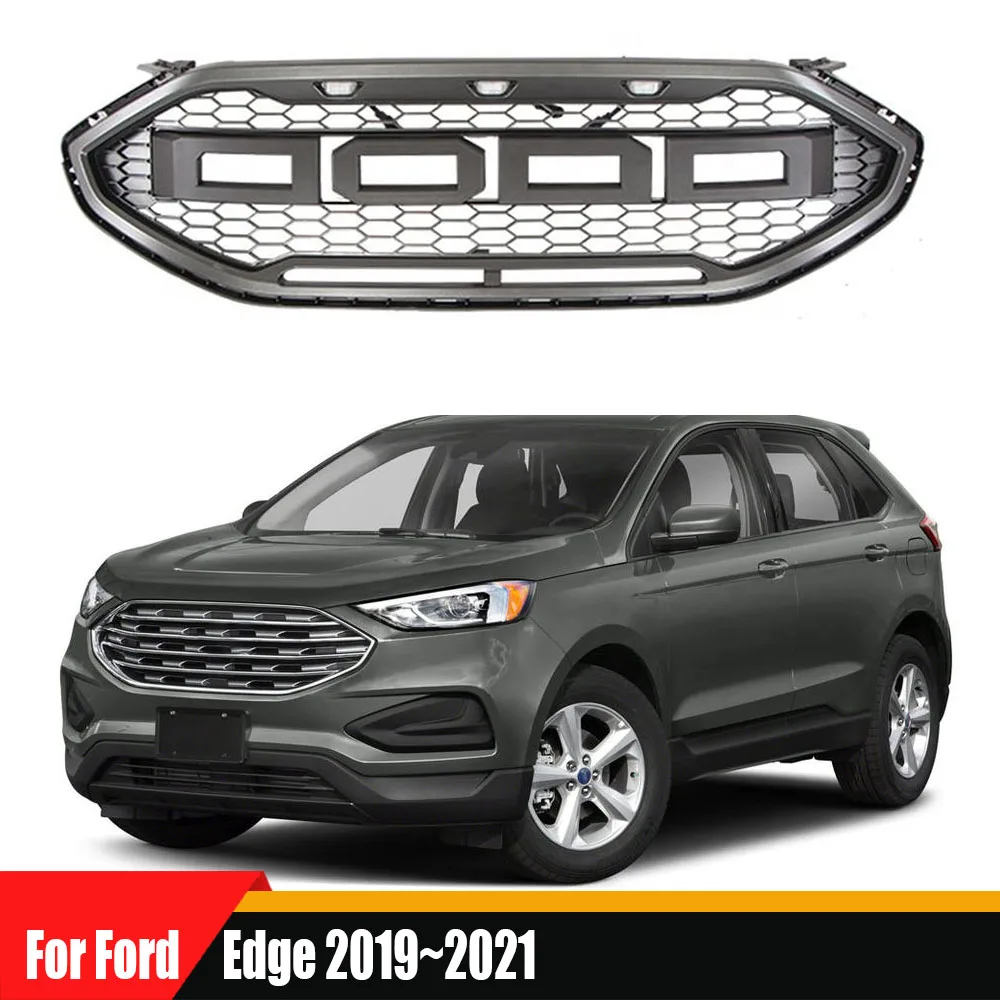 

Front Middle Racing Grille Honeycomb Amber LED Lights ABS Grills Grid Mesh Style Bumper Mask Cover For Ford Edge 2019~2021