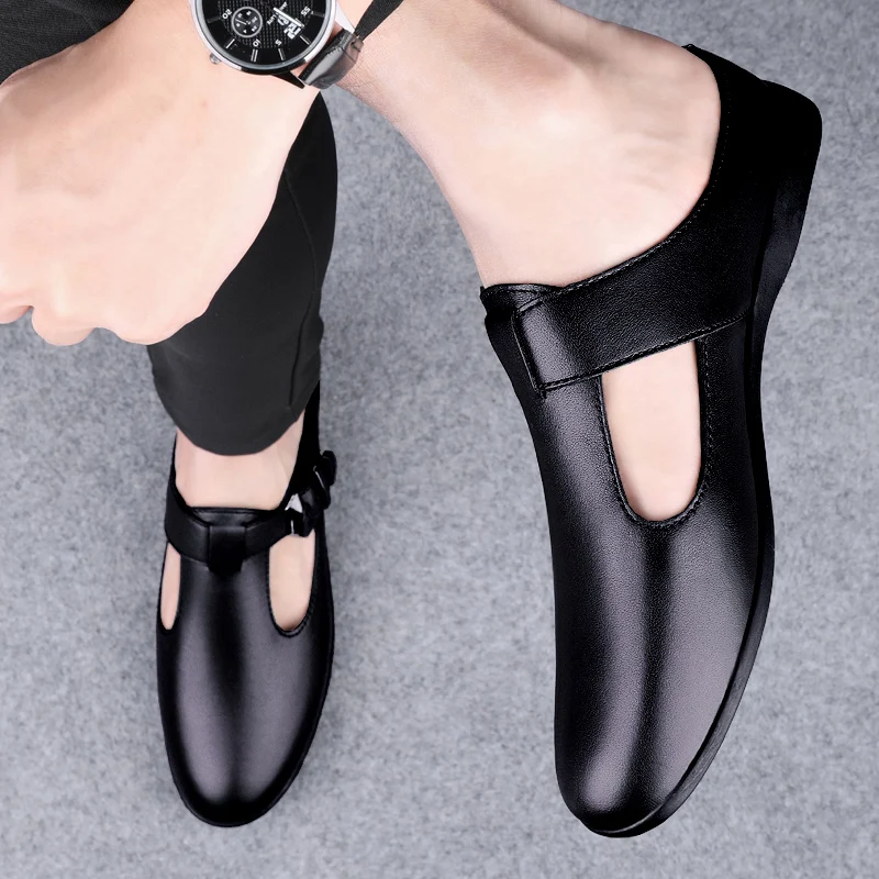 2022New Hot Sale Summer Half Drag Men Outdoor Casual Flats Fashion Sandals Genuine Leather Beach Shoes Quality Non-slip Slippers