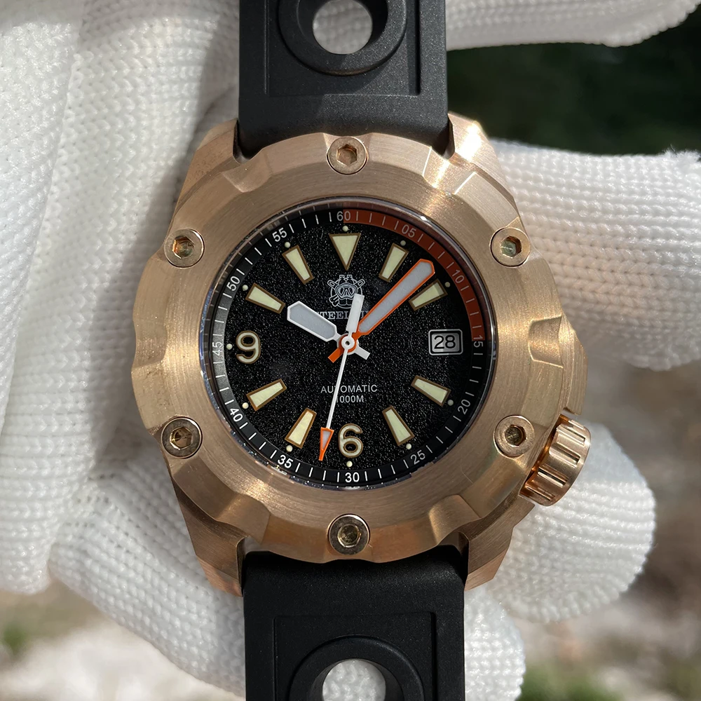 Мужские Водонепроницаемые механические часы STEELDIVE SD1942S с черным циферблатом и