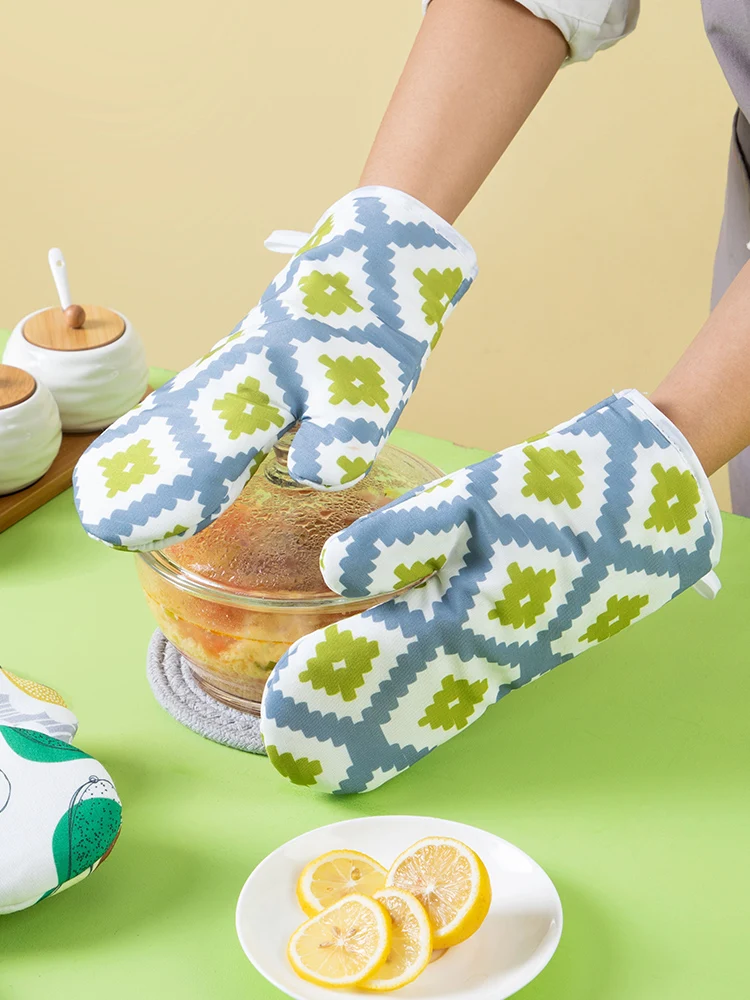 

Перчатки для микроволновки, хлопковые термостойкие митенки с изоляцией для выпечки, милые кухонные приборы из терилена, Нескользящие